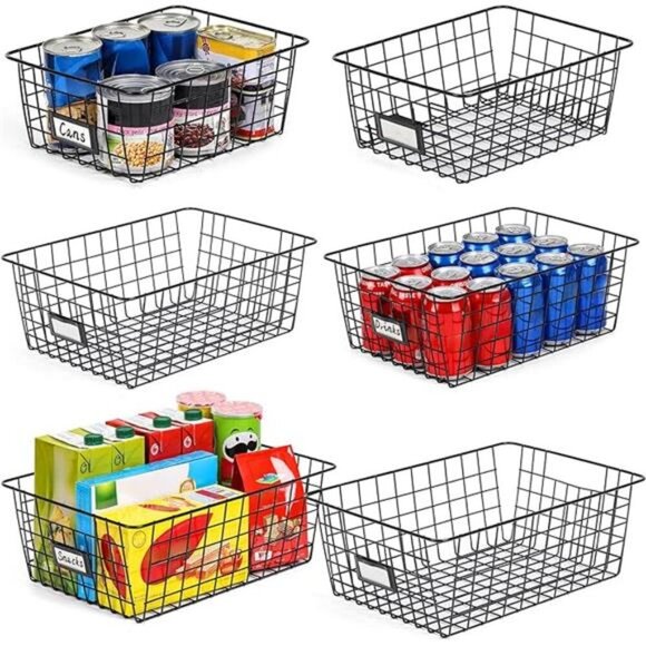 Wire Storage Baskets Set of 6 Kitchen Pantry Organizer Bathroom Cabinet Shelf - Picture 7 of 7